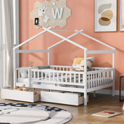 DreamHaus house bed with storage drawers, wooden frame and two spacious drawers underneath, ideal for kids' bedrooms.