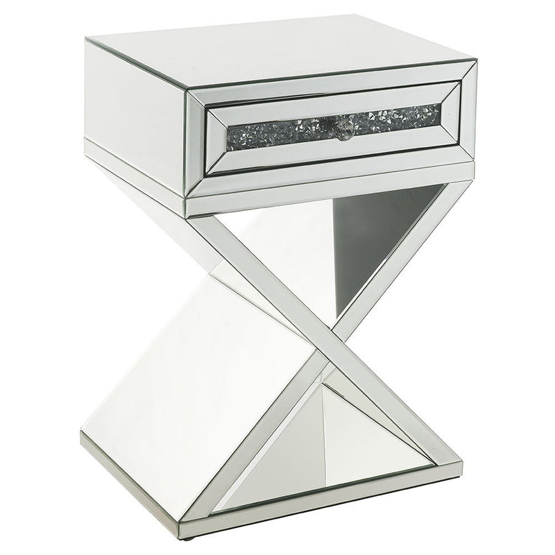 Noralie - Accent Table, X-Shaped Base - Mirrored & Faux Diamonds - R&R Furniture Gallery (Fountain Valley, CA)