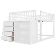 DreamHaus bunk bed with four drawers and three shelves, showcasing a sturdy wooden frame and convenient storage options.