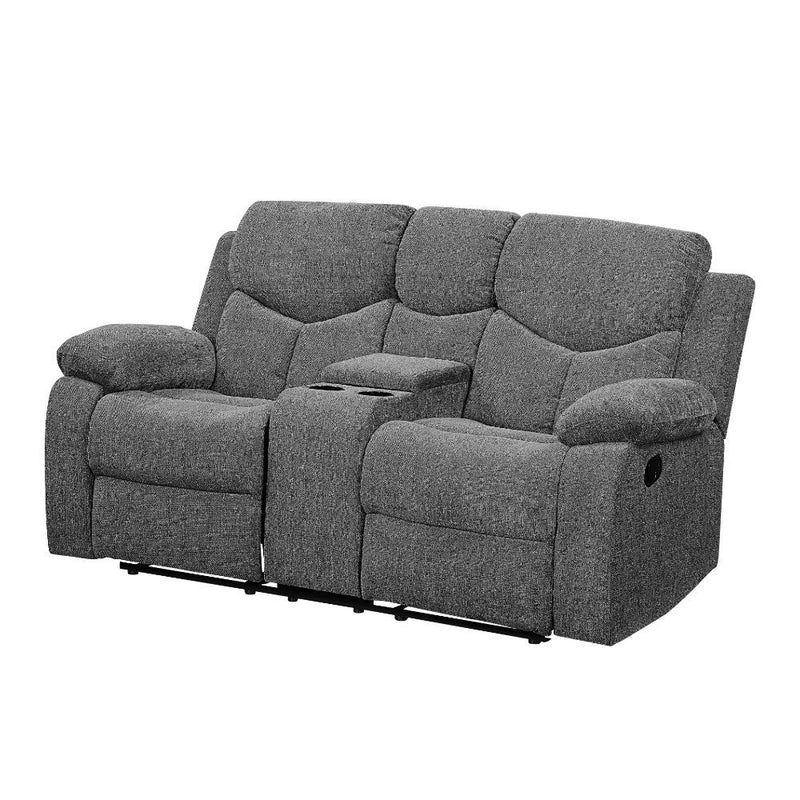 Kalen - Motion Loveseat With Console - Gray Chenille - R&R Furniture Gallery (Fountain Valley, CA)