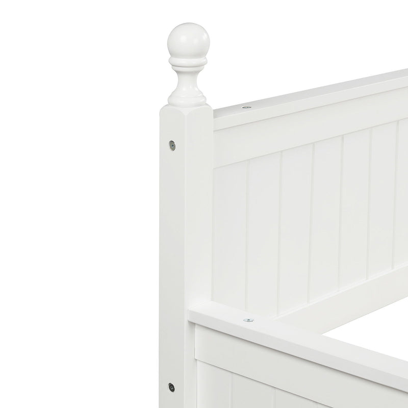 White DreamHaus twin size daybed with attached trundle bed, featuring a sleek, modern design for versatile bedroom use.