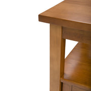 Handcrafted Warm Shaker coffee table by Simpli-Home featuring a wooden finish and sturdy design for living room decor.