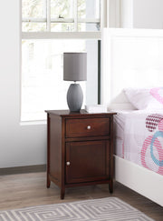 Glory Furniture Izzy cappuccino accent nightstand with a sleek design and single drawer, ideal for bedroom decor.