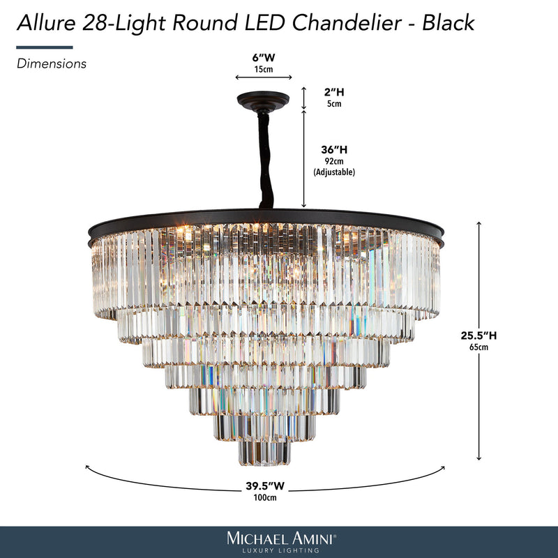 Michael Amini Lighting - Allure 28-Light Round Crystal Chandelier - Matte Black / Pearl Silver