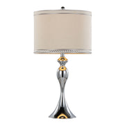 Pair of Lumi Source Ashland contemporary table lamps with polished chrome bases and cream fabric shades, set of two.