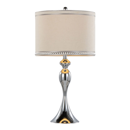 Pair of Lumi Source Ashland contemporary table lamps with polished chrome bases and cream fabric shades, set of two.