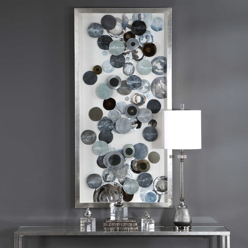 Uttermost Kella modern shadow box wall decor in blue, featuring layered geometric design for contemporary home decoration.