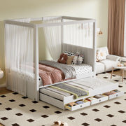 Upholstery Canopy Platform Bed With Trundle And Three Storage Drawers - R&R Furniture Gallery (Fountain Valley, CA)