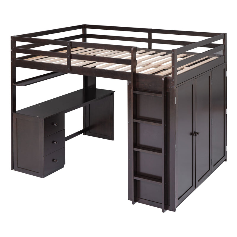 DreamHaus loft bed with built-in drawers, desk, and wardrobe, showcasing a space-saving multi-functional bedroom furniture unit.