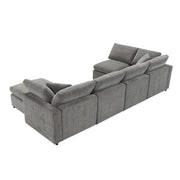 Modern Luxe & Co. modular cloud sofa bed with six seats, U-shaped sectional with ottoman, convertible sleeper for living room.
