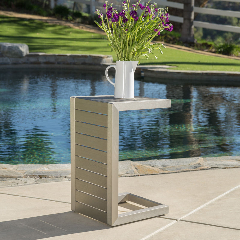 Aluminum Outdoor C - Shaped Side Table For Patio - R&R Furniture Gallery (Fountain Valley, CA)