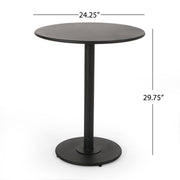 Noble House Terra Nova Bistro Set with matte black finish, includes two chairs and a round table for outdoor use.