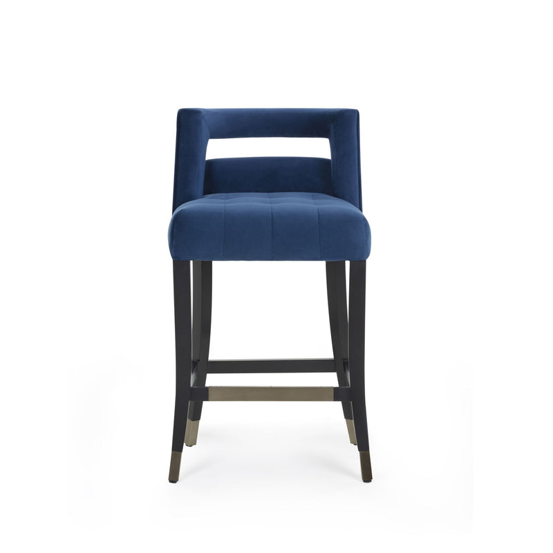 TOV Furniture Hart velvet bar height stool with sleek design, 28-30 inches tall, featuring plush upholstery and modern style.