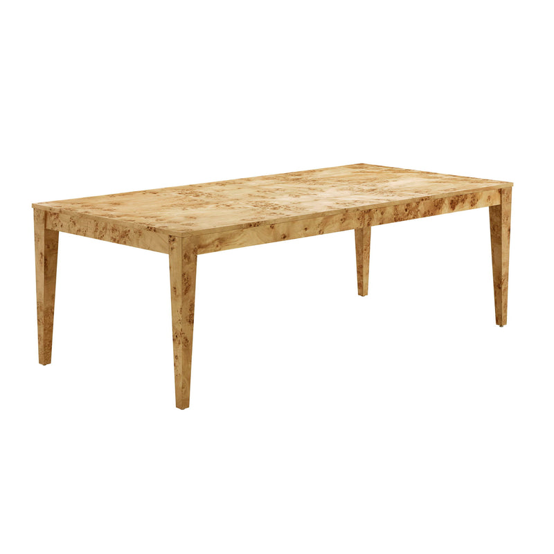 Rectangular dining table by TOV Furniture with natural burl wood finish, showcasing a modern design for contemporary dining spaces.