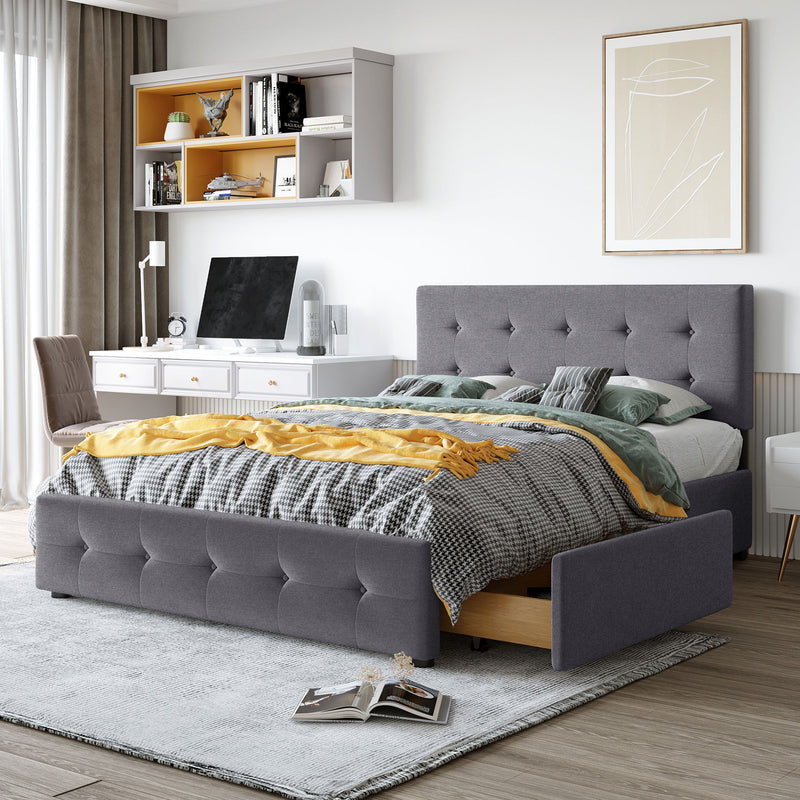 DreamHaus upholstered platform storage bed with classic headboard and built-in drawers, no box spring needed, modern bedroom furniture