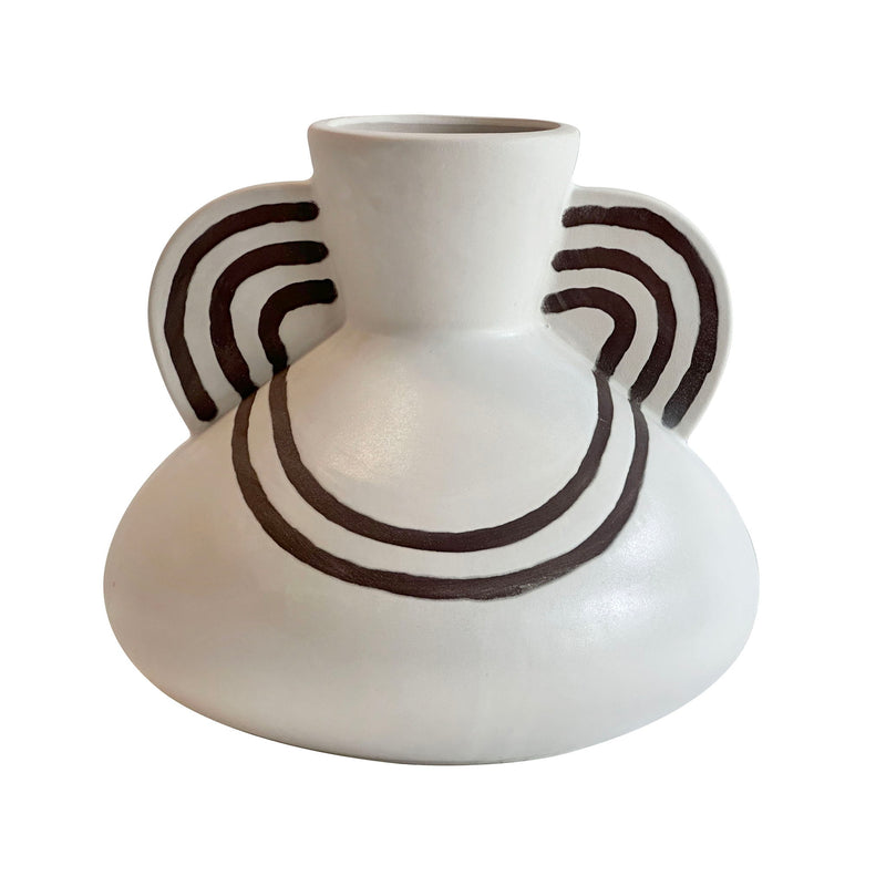 Earthenware - Line Art Wide-Bodied Vase - Cream - R&R Furniture Gallery (Fountain Valley, CA)