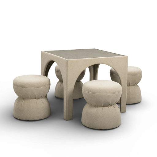 Tomlin 5-piece living room set by TOV Furniture featuring a game table and matching ottomans in modern design.