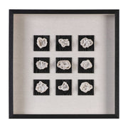 Uttermost linen shadow box wall decor featuring a black geode design with textured stone appearance in a modern shadow box frame.