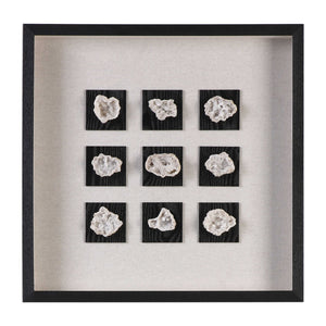 Uttermost linen shadow box wall decor featuring a black geode design with textured stone appearance in a modern shadow box frame.