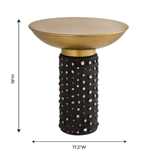 TOV Furniture Blaze glass and brass side table with light brown finish, featuring a modern design with a glass top and brass accents.