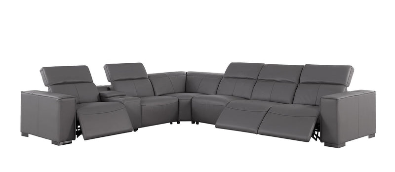 1208 - 7 Piece L-Shaped Leather Reclining Sectional With 3 Power Recliners