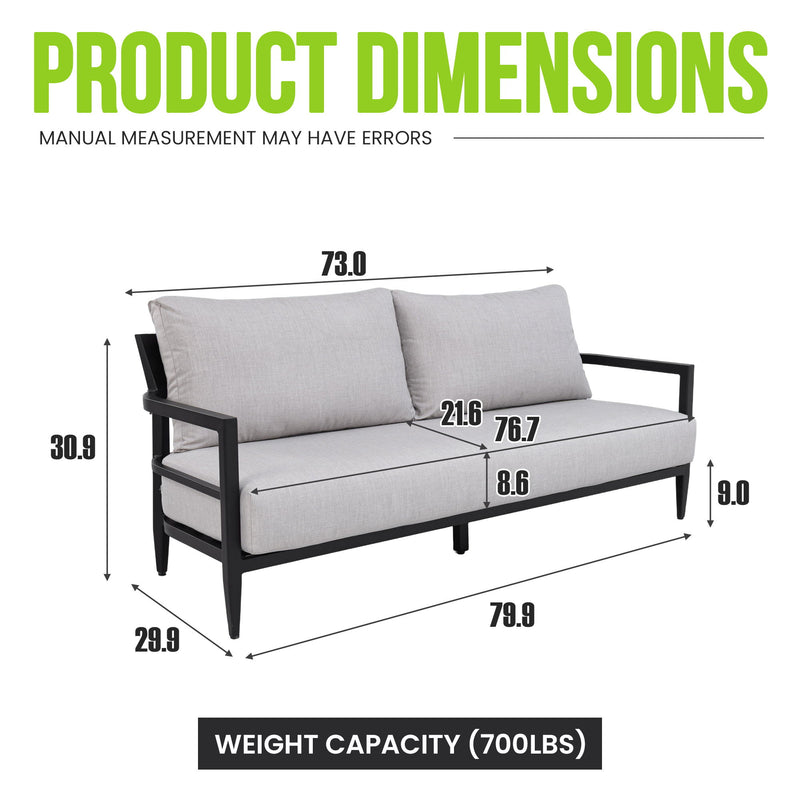 Life Outside outdoor bench seat sofa with Sunbrella cushion, weather-resistant ember black finish, designed for patio relaxation.