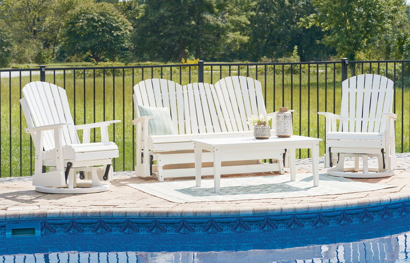 Signature Design by Ashley Hyland Wave 3-piece outdoor set with woven chairs and glass-top table for outdoor entertaining.