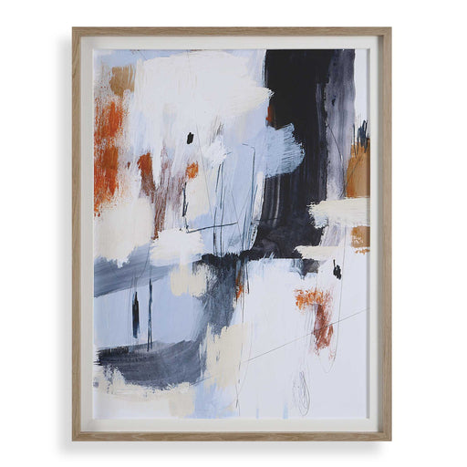 Abstract blue framed print by Uttermost, modern wall art with a sleek frame, suitable for contemporary home decor.