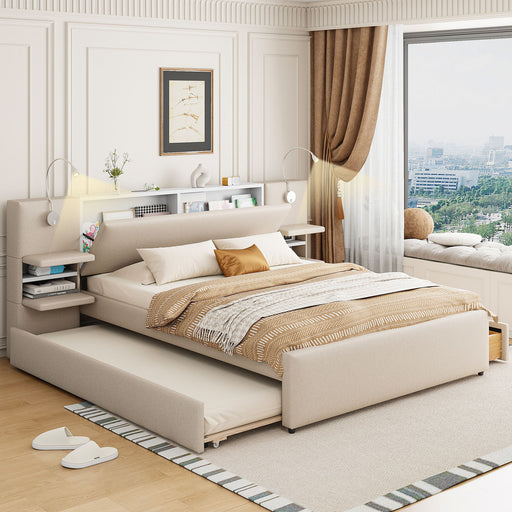 Upholstered Platform Bed With Reading Lights, Drawers, Trundle And Shelves - R&R Furniture Gallery (Fountain Valley, CA)