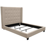 Madison Ave Tufted Wing Queen Bed in Sand Button Tufted Fabric