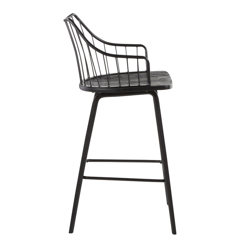 Lumi Source Winston farmhouse counter stool with wooden seat and metal legs, 24-27 inch height, rustic style.