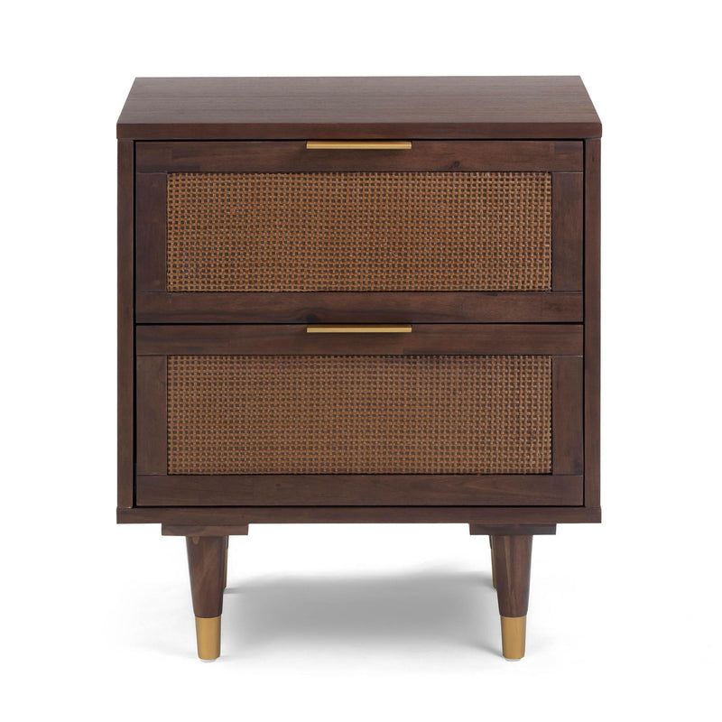 TOV Furniture Sierra accent nightstand with a sleek wood finish and modern design, featuring a drawer and open shelf.