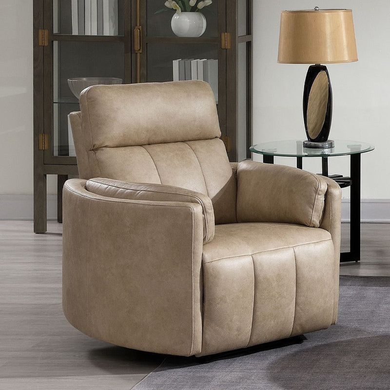 Elison - Motion Glider Recliner With Swivel - Dark Beige Polish Microfiber - R&R Furniture Gallery (Fountain Valley, CA)