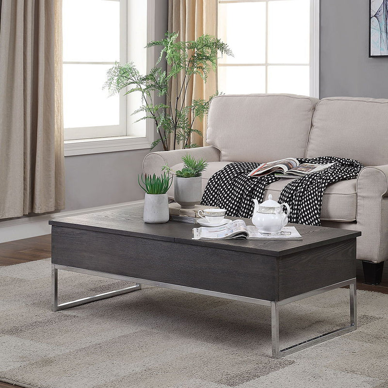 Iban - Coffee Table With Lift Top - Gray Oak & Chrome - R&R Furniture Gallery (Fountain Valley, CA)