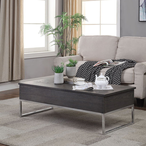 Iban - Coffee Table With Lift Top - Gray Oak & Chrome - R&R Furniture Gallery (Fountain Valley, CA)