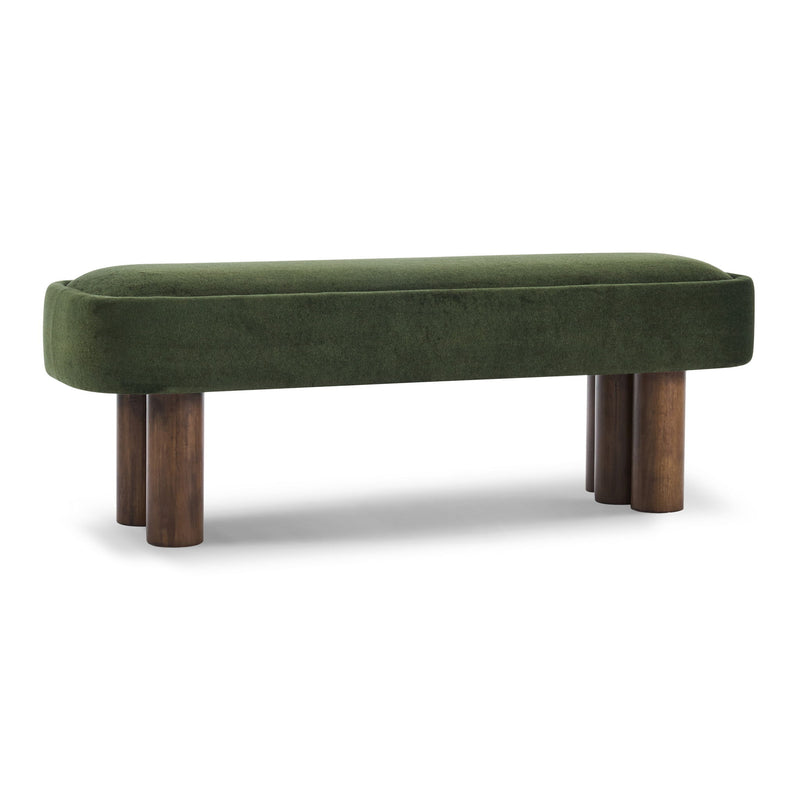 Indoor upholstered dining bench by Noble House with padded seat and wooden legs, ideal for kitchen or dining room seating.