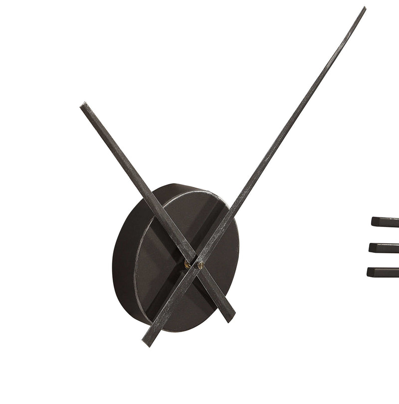 Modern Uttermost Marcelo wall clock with a light brown finish, featuring a sleek round design and minimalist clock face.