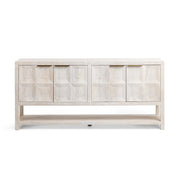 Classic Home Costa 4-door buffet cabinet with wooden finish and sleek design, featuring multiple storage compartments.
