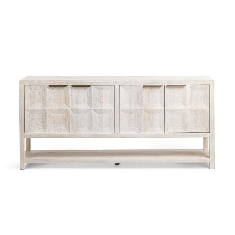 Classic Home Costa 4-door buffet cabinet with wooden finish and sleek design, featuring multiple storage compartments.