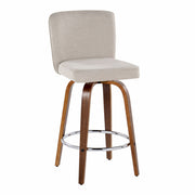 Lumi Source Henry contemporary counter stool set with swivel, fixed height, round footrest, black upholstery, two stools on wooden floor.