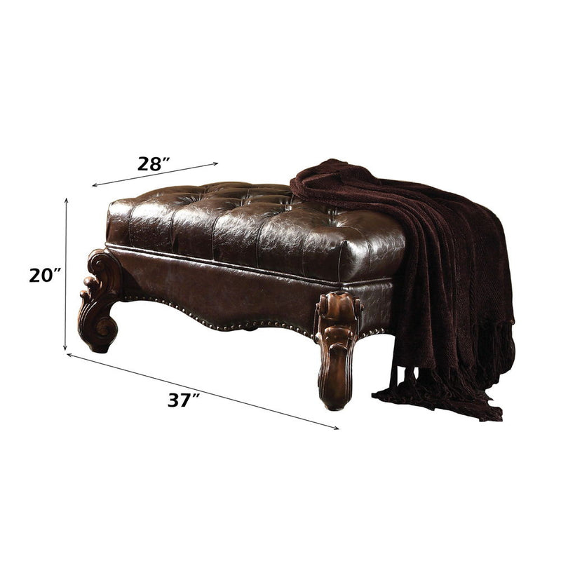 Versailles - Ottoman - Two Tone Dark Brown Synthetic Leather & Cherry Oak - R&R Furniture Gallery (Fountain Valley, CA)