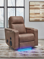 Lorrenton - Glider Power Recliner With Audio System - Caramel - R&R Furniture Gallery (Fountain Valley, CA)