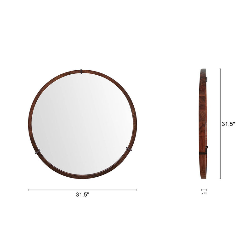 Hausen - Mid-Century Modern Round Accent Wall Mirror - Brown Walnut - R&R Furniture Gallery (Fountain Valley, CA)
