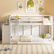 DreamHaus bunk bed with built-in four drawers and three shelves, featuring a sturdy frame and space-saving design for children's bedroom
