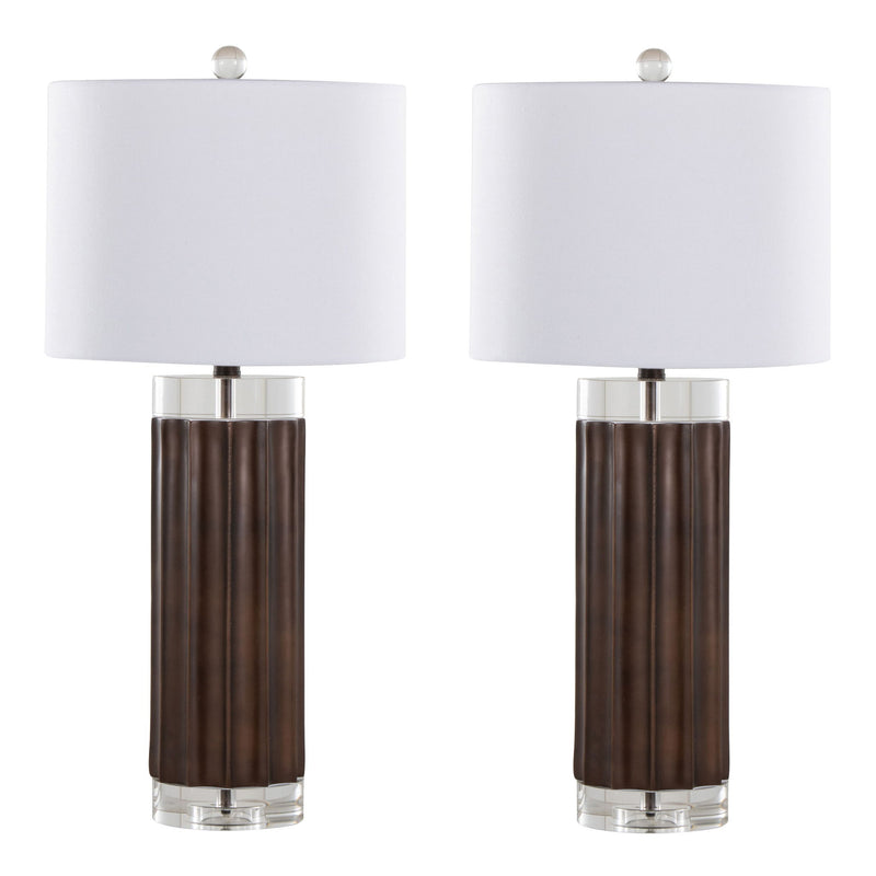 Cylinder - Fluted Contemporary Table Lamp (Set of 2) - Brown / Clear / White - R&R Furniture Gallery (Fountain Valley, CA)