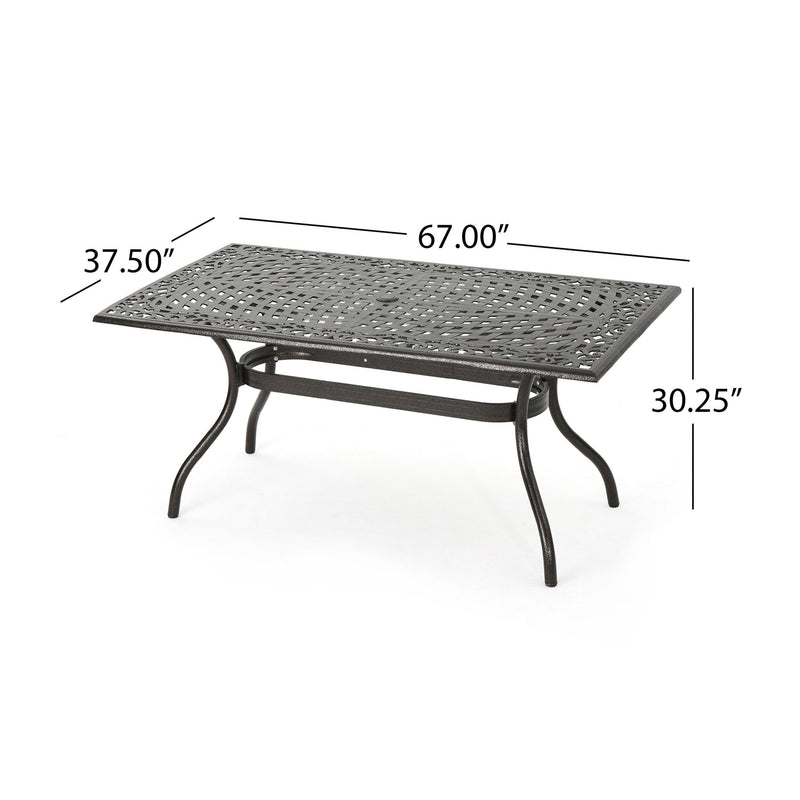 Celestine - Outdoor Cast Aluminum Dining Table With Floral Lattice Design And Umbrella Holder - R&R Furniture Gallery (Fountain Valley, CA)