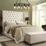 Park Avenue Eastern King Tufted Bed with Vintage Wing in Desert Sand Linen