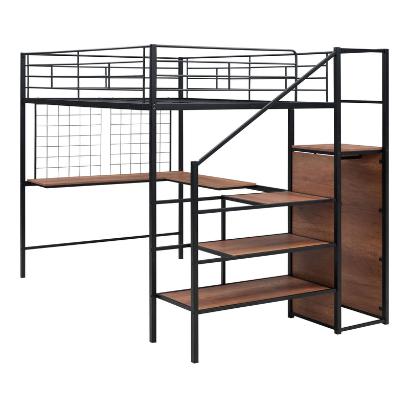 Loft Bed With Desk And Grid, Stylish Frame With Lateral Storage Ladder And Wardrobe - R&R Furniture Gallery (Fountain Valley, CA)