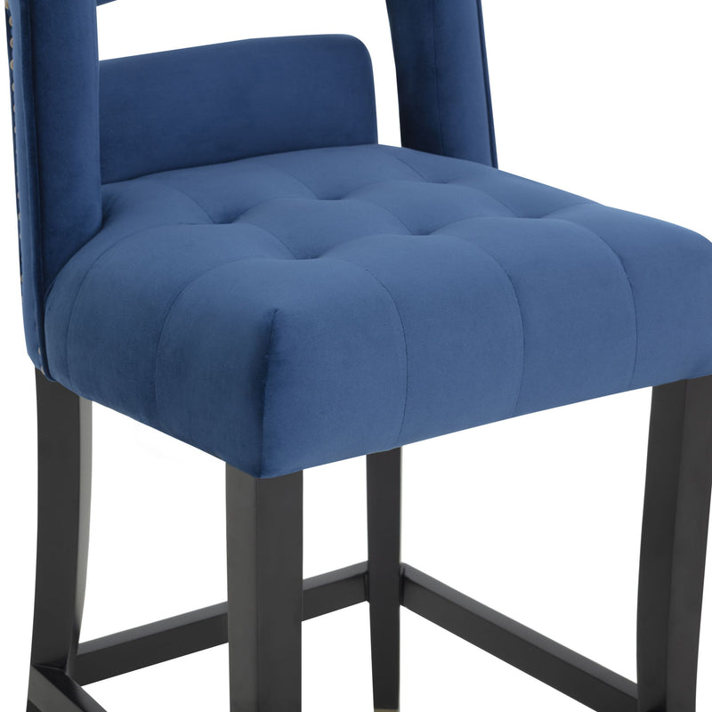 Hart velvet bar height stool by TOV Furniture with a sleek design and plush velvet upholstery, 28-30 inches tall.