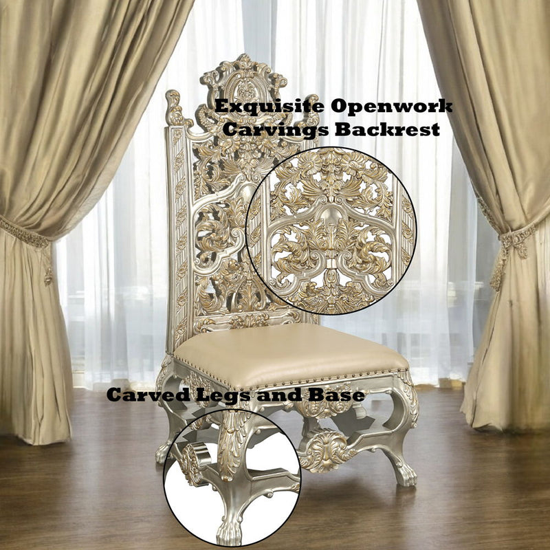 Danae - Side Chair (Set of 2) - Synthetic Leather , Champagne & Gold - R&R Furniture Gallery (Fountain Valley, CA)